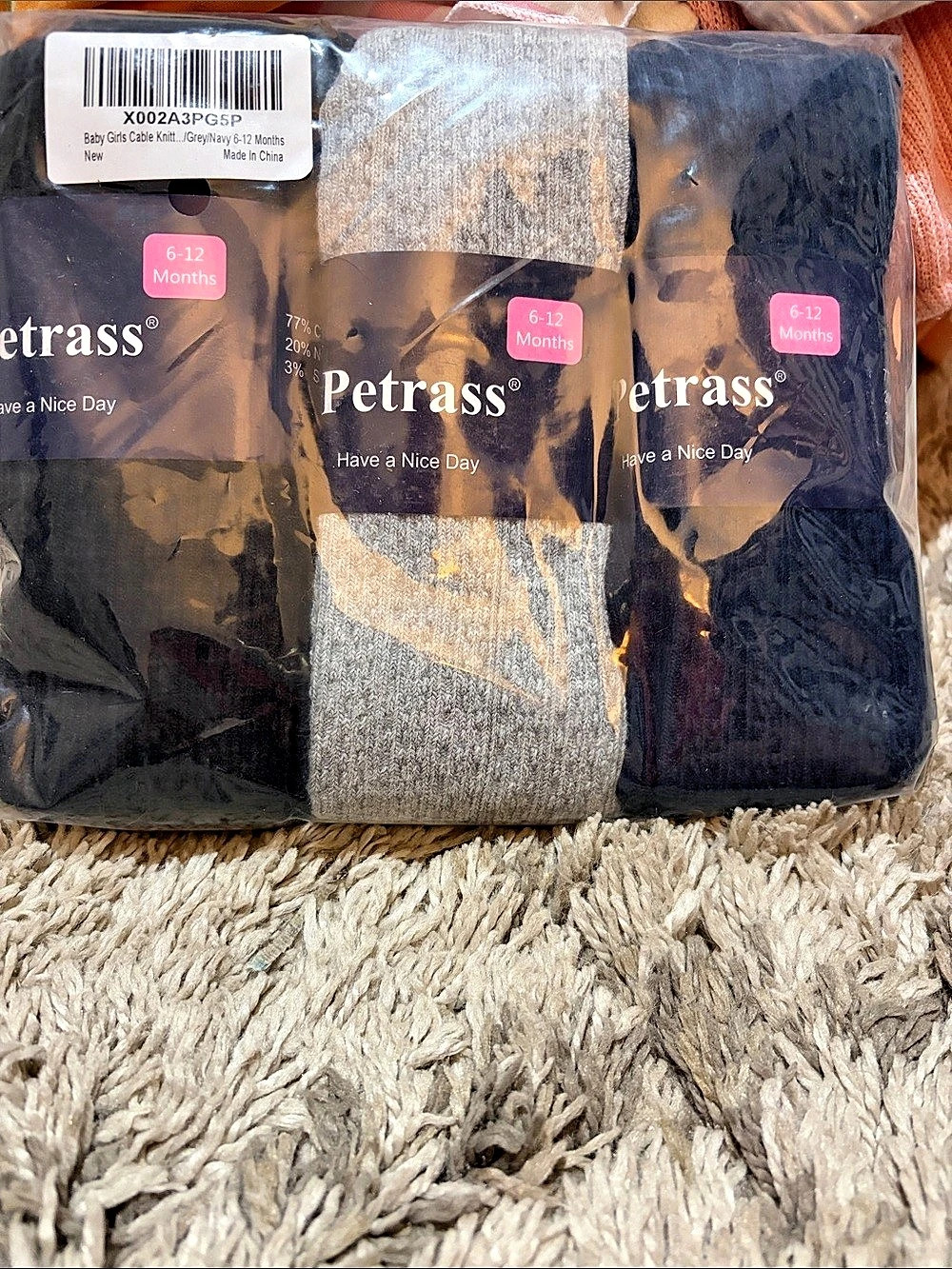 Petrass Baby Girls Cable Knitted Tights Infant Full-Footed Seamless Cotton